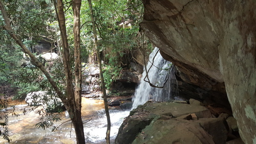 Cambodia. Kbal Spean waterfall. A spectacularly carved riverbed, Kbal Spean is set deep in the jungle to the northeast of ANGKOR. More commonly referred to in English as the River of a Thousand Lingas