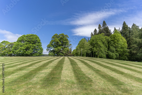 The lawn has been mown in the garden , Scotland
