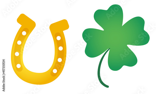 Vector set icons of lucky clover and horseshoe or Patrick's day.