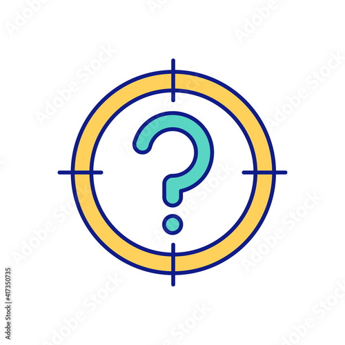 Problem not researched RGB color icon. Demands priorities, generates operational definitions and providing researched model. Actions to acquire new knowledge. Isolated vector illustration