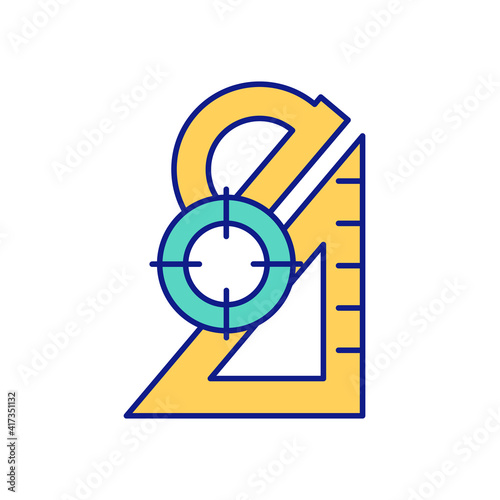 Statistical operations RGB color icon. Plank for drawing straight lines, for measurements, calculations. Collection information. Schema encoding for observations. Isolated vector illustration