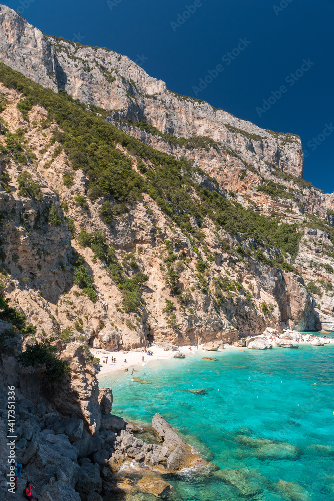 Panoramic view of the bay beach called Cala Mariolu in the Orosei gulf (Sardinia, Italy)