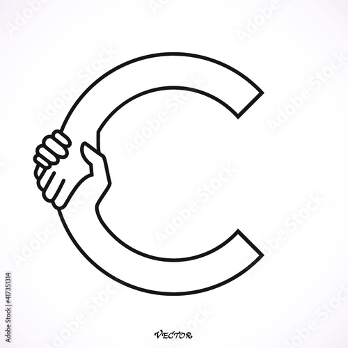 Hand Shake Incorporated in Letter C Concept.