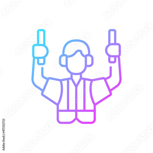 Ground handling gradient linear vector icon. Professional service in airport. Safety flight guarantee. Occupation. Thin line color symbols. Modern style pictogram. Vector isolated outline drawing