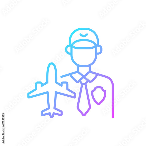 Aviation security gradient linear vector icon. Airport security control system. Safety flights. Civil aviation. Thin line color symbols. Modern style pictogram. Vector isolated outline drawing