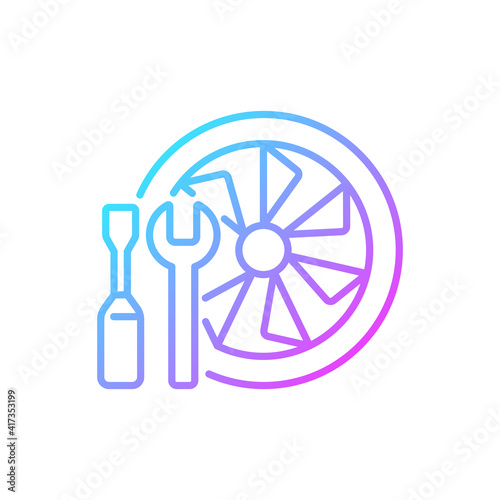 Aircraft maintenance gradient linear vector icon. Civil aviation professional engine service. Service engineer. Thin line color symbols. Modern style pictogram. Vector isolated outline drawing