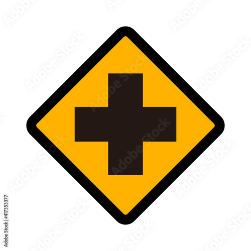 Flat vector icon of road sign Cross Intersection