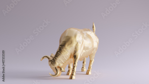 Gold Muscular Bull 3d illustration render 