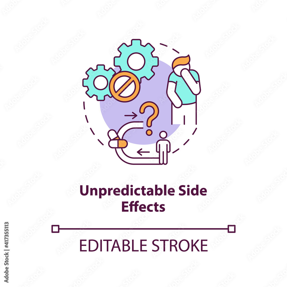 Unpredictable side effects concept icon. Online pharmacy idea thin line illustration. Unregistered pharmacies threats. Getting medicine. Vector isolated outline RGB color drawing. Editable stroke Unpredictable side effects concept icon. Online pharmacy idea thin line illustration. Unregistered pharmacies threats. Getting medicine. Vector isolated outline RGB color drawing. Editable stroke