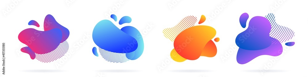 Abstract liquid shape. Set of modern graphic elements. Fluid dynamical colored forms banner. Gradient abstract liquid shapes. Vector illustration. Abstract liquid shape. Set of modern graphic elements. Fluid dynamical colored forms banner. Gradient abstract liquid shapes. Vector illustration.
