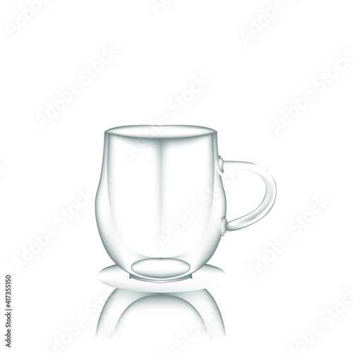 Vector illustration of clear glass mug or cup isolated on white background