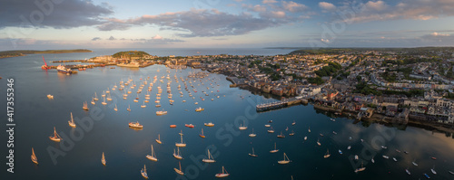 Panoramic shot of a port of Falmouth under the sunlight and a blue cloudy sky in Cornwall, Englas photo