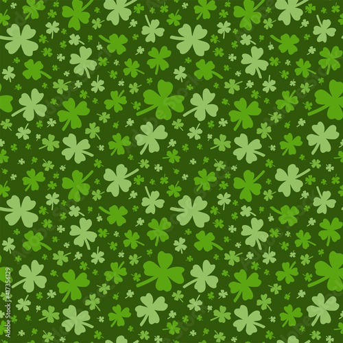 Four leaf clover vector seamless pattern.