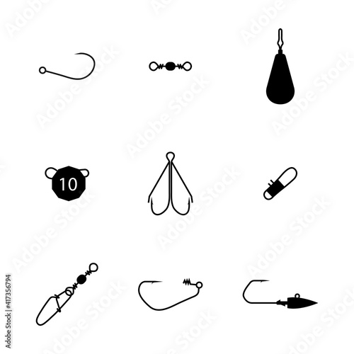 Set of different spinning fishing accessories and tackles, vector illustration.