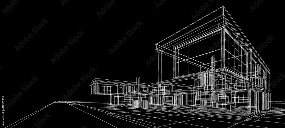 house architectural sketch 3d illustration - obrazy, fototapety, plakaty 