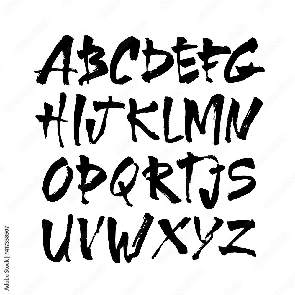 Vector Acrylic Brush Style Hand Drawn Alphabet Font. Calligraphy alphabet on a white background Vector Acrylic Brush Style Hand Drawn Alphabet Font. Calligraphy alphabet on a white background