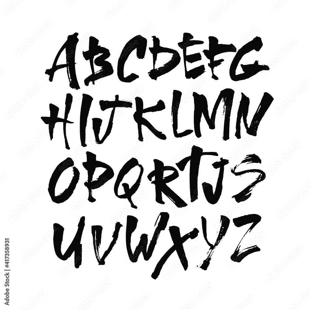 Vector Acrylic Brush Style Hand Drawn Alphabet Font. Calligraphy alphabet on a white background Vector Acrylic Brush Style Hand Drawn Alphabet Font. Calligraphy alphabet on a white background