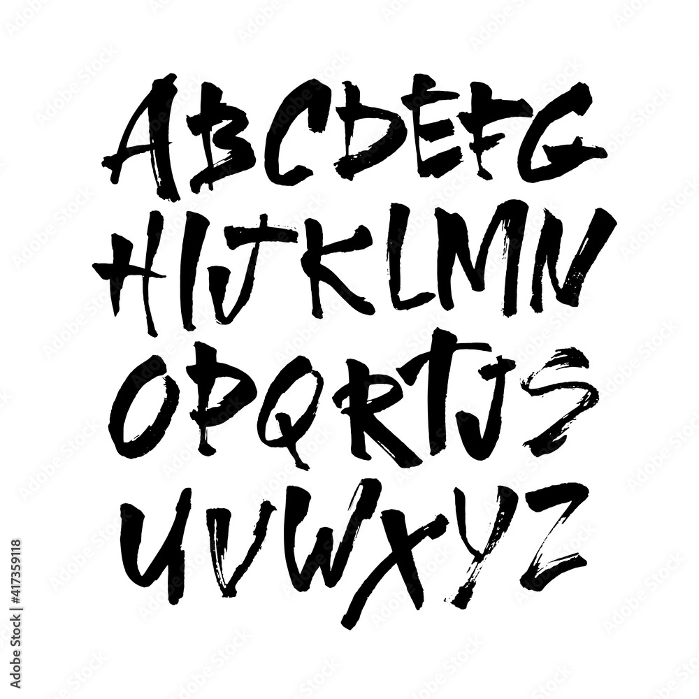 Vector Acrylic Brush Style Hand Drawn Alphabet Font. Calligraphy alphabet on a white background