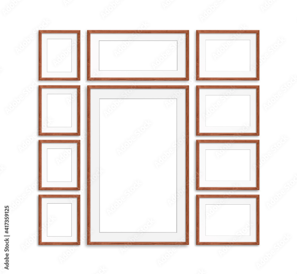 Photo frames collage, ten realistic frameworks of different sizes and shapes, isolated on white background Photo frames collage, ten realistic frameworks of different sizes and shapes, isolated on white background