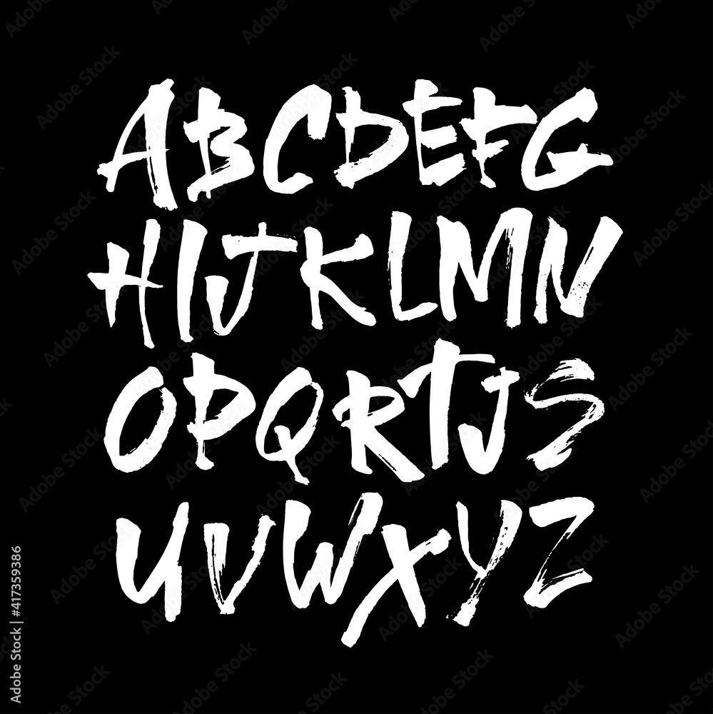 Vector Acrylic Brush Style Hand Drawn Alphabet Font. Calligraphy alphabet on a black background Vector Acrylic Brush Style Hand Drawn Alphabet Font. Calligraphy alphabet on a black background