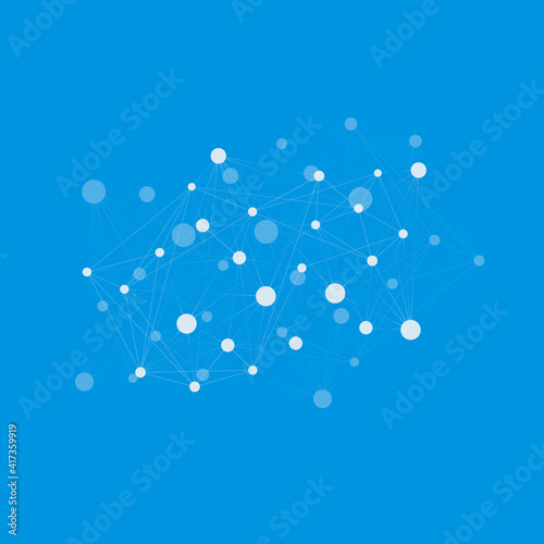 Molecule connection design. Vector abstract design with dots and lines on blue background