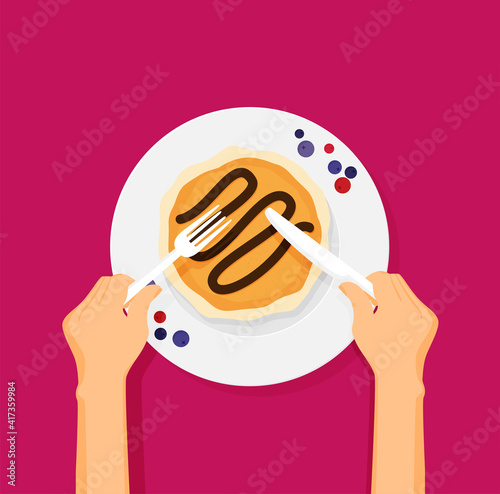 Pancakes for breakfast flat vector