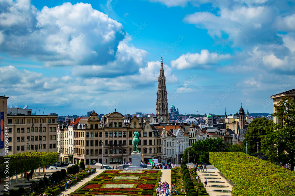 Brussels, Belgium - July 13, 2019: Cityscape of Brussels, Belgium, on a sunny summer day
