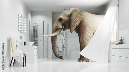 Elefant im Badezimmer als Haltbarkeit Konzept