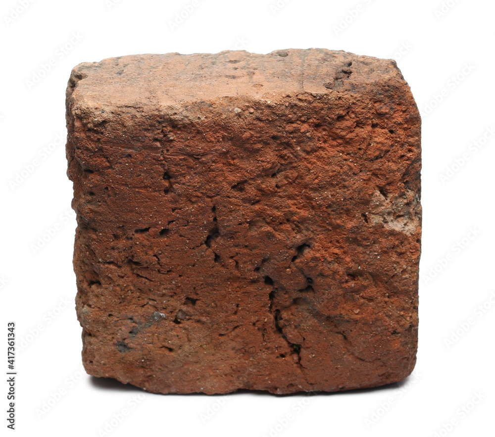 Old red brick isolated on white background