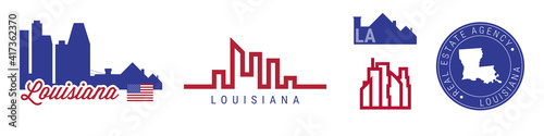 Louisiana real estate agency. US realty vector emblem icon set