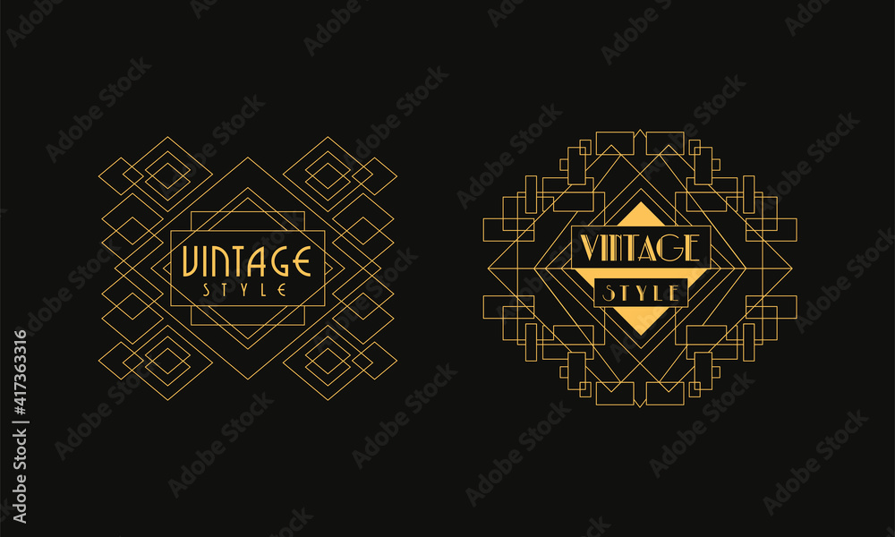 Vintage Style Logo Templates Set, Luxury Art Deco Design Element for Wedding Invitation, Hotel, Premium Brand Identity Vector Illustration