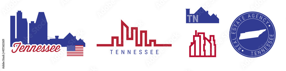Tennessee real estate agency. US realty vector emblem icon set