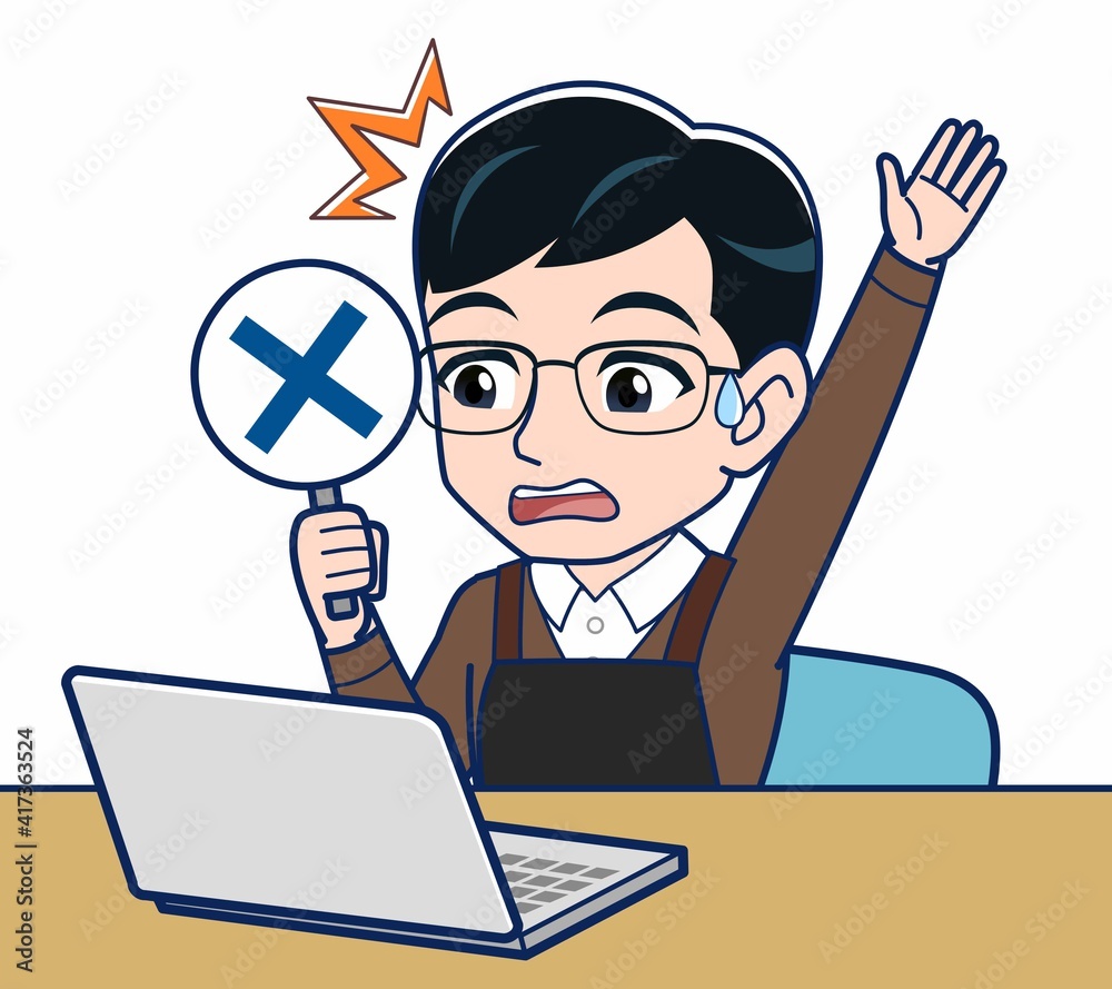 エプロンをしたアルバイトの男性