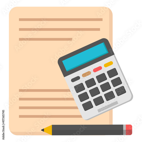Paper with calculator, bookkeeping icon