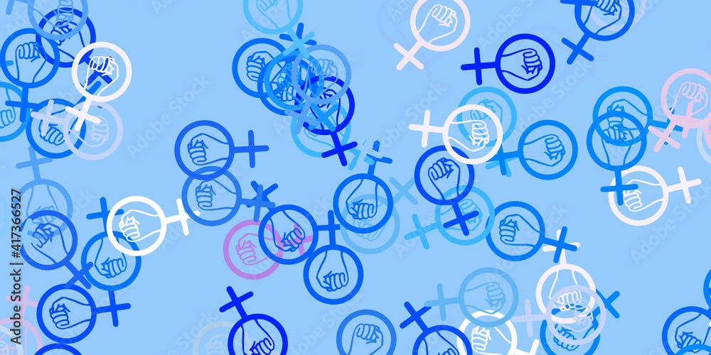 Light Blue, Yellow vector backdrop with woman's power symbols. Light Blue, Yellow vector backdrop with woman's power symbols.