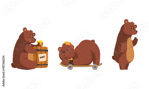 Cute Bear in Different Actions Set, Adorable Woodland Animal Character Cartoon Vector Illustration