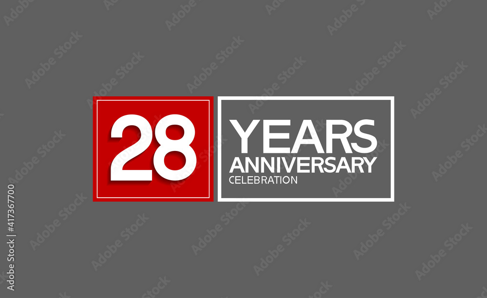 28 years anniversary in square with white and red color for celebration isolated on black background 28 years anniversary in square with white and red color for celebration isolated on black background