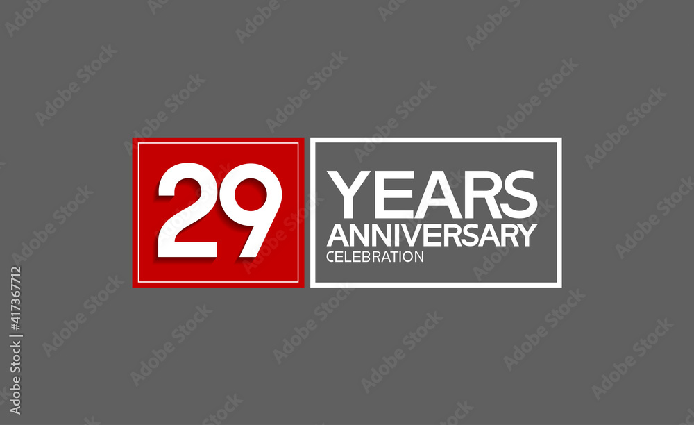 29 years anniversary in square with white and red color for celebration isolated on black background