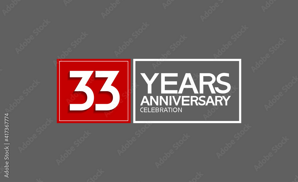 33 years anniversary in square with white and red color for celebration isolated on black background 33 years anniversary in square with white and red color for celebration isolated on black background