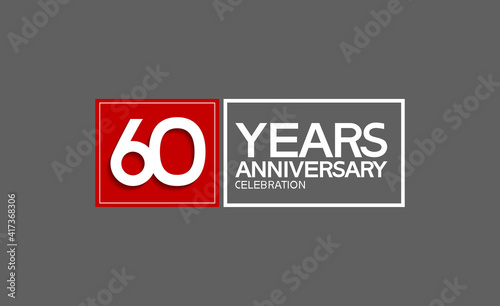 Tablou canvas 60 years anniversary in square with white and red color for celebration isolated
