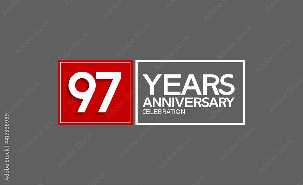 97 years anniversary in square with white and red color for celebration isolated on black background 97 years anniversary in square with white and red color for celebration isolated on black background