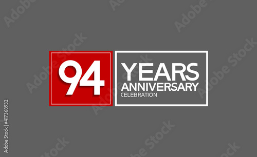 94 years anniversary in square with white and red color for celebration isolated on black background