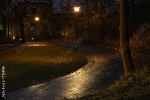 street light lamp in a park in the city of Prague on Petrinsky hill
