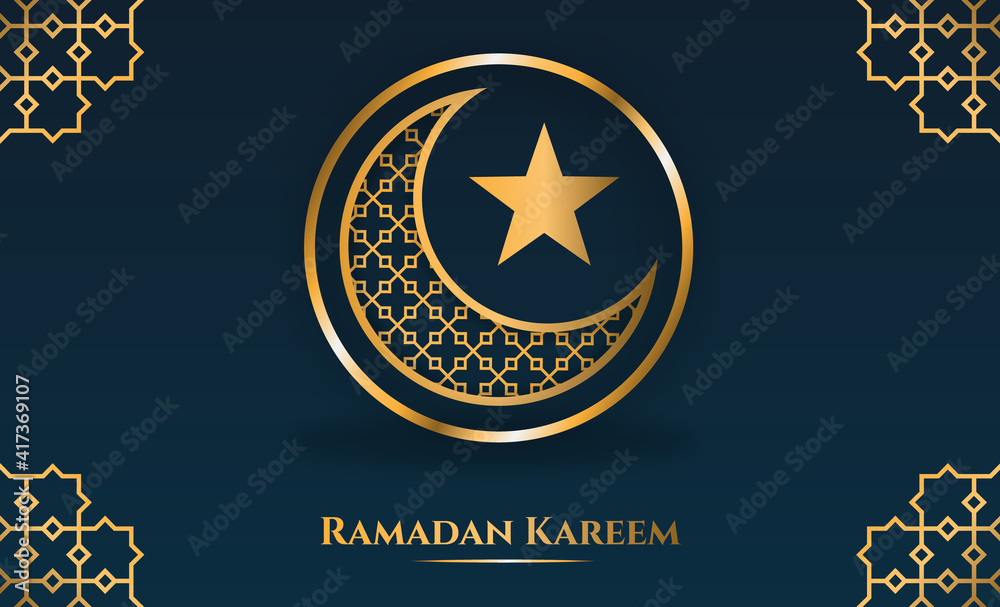 Ramadan Kareem horizontal vector banner, text in middle. Ramadan Kareem ads, flyer, invitation, banner, greeting card. Islamic background.