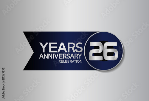 26 years anniversary logo style with circle and big ribbon blue color for celebration moment