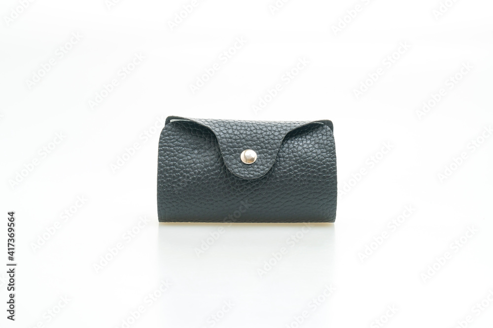 black leather card bag on white background black leather card bag on white background