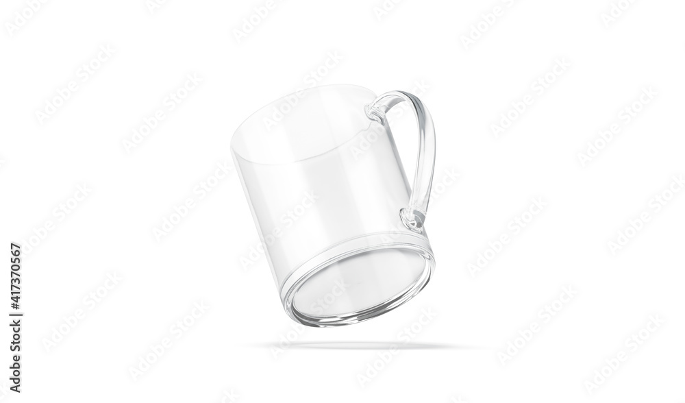 Blank transparent glass 11oz mug with handle mockup, no gravity Blank transparent glass 11oz mug with handle mockup, no gravity