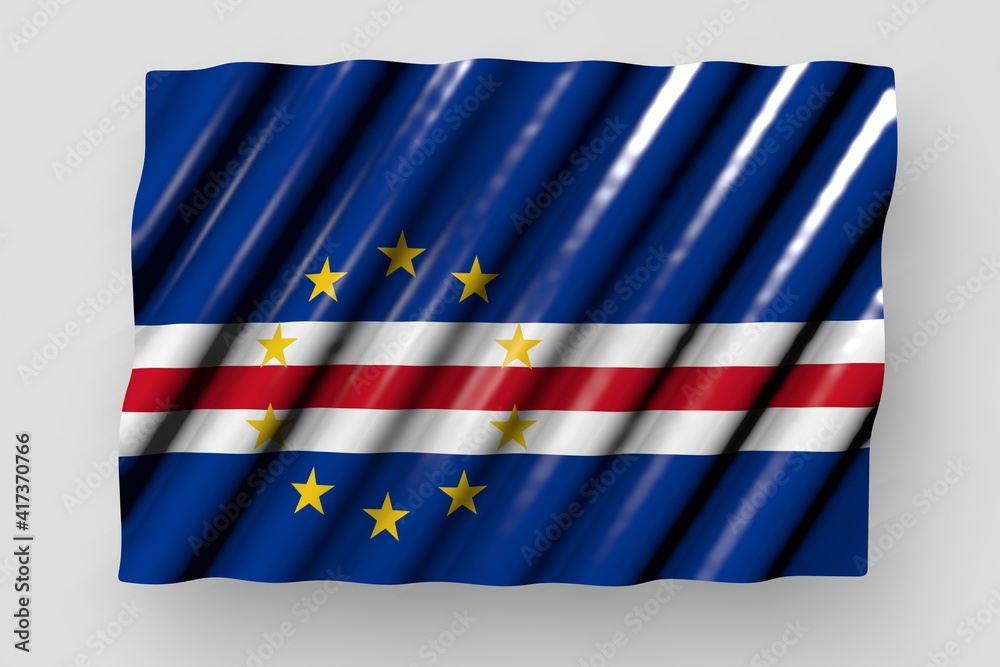 cute shiny flag of Cabo Verde with big folds lay isolated on grey - any holiday flag 3d illustration.. cute shiny flag of Cabo Verde with big folds lay isolated on grey - any holiday flag 3d illustration..