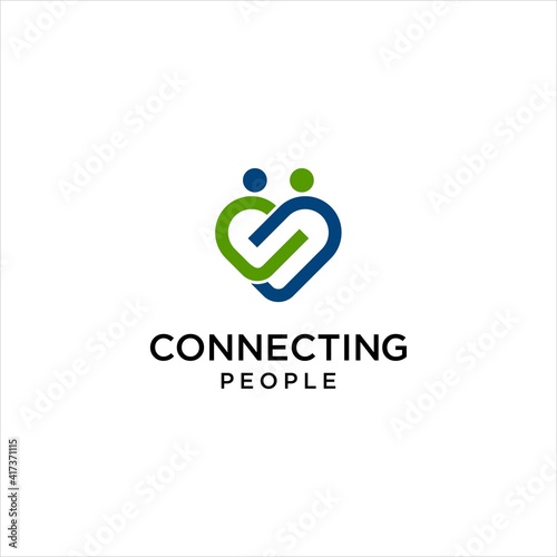 Connecting People Logo with Hearth Love Vector Design Illustration