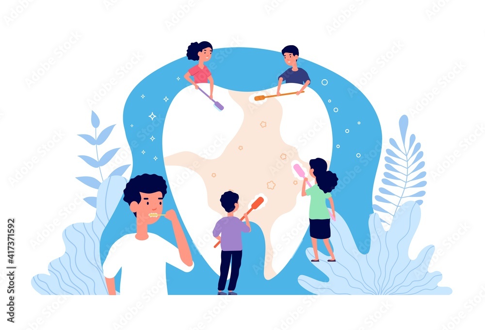 Children teeth care. Kids brushing tooth, little dentists hygiene. Happy child with toothpaste and toothbrush, stomatology care utter vector concept. Illustration dental hygiene kids, care toothbrush Children teeth care. Kids brushing tooth, little dentists hygiene. Happy child with toothpaste and toothbrush, stomatology care utter vector concept. Illustration dental hygiene kids, care toothbrush
